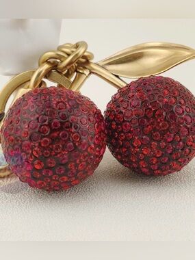 Gold Crystal Cherry  Bag Charm